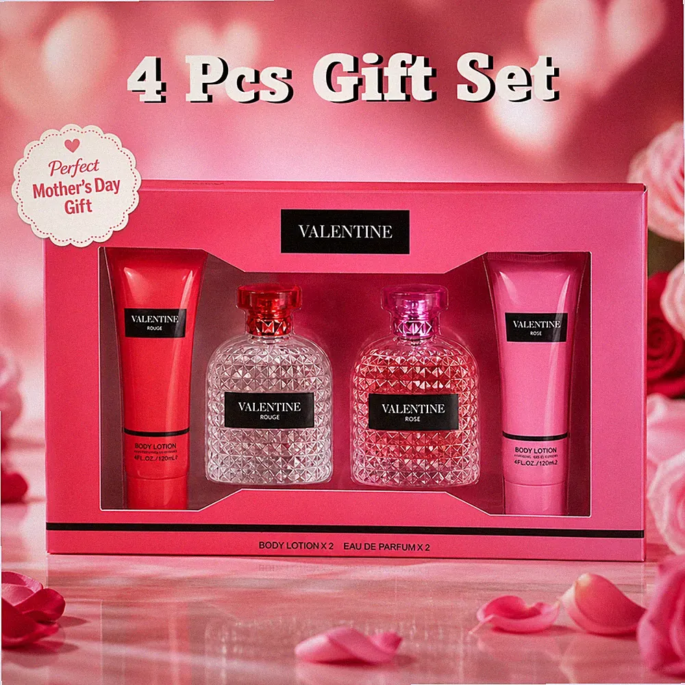 4 Pc Perfume Gift Set for Women Body Lotion Rose Rouge Mother’s Day Gift