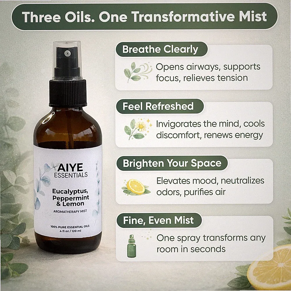 AIYE Essentials Aromatherapy Mist Eucalyptus Peppermint Lemon Room & Linen Spray